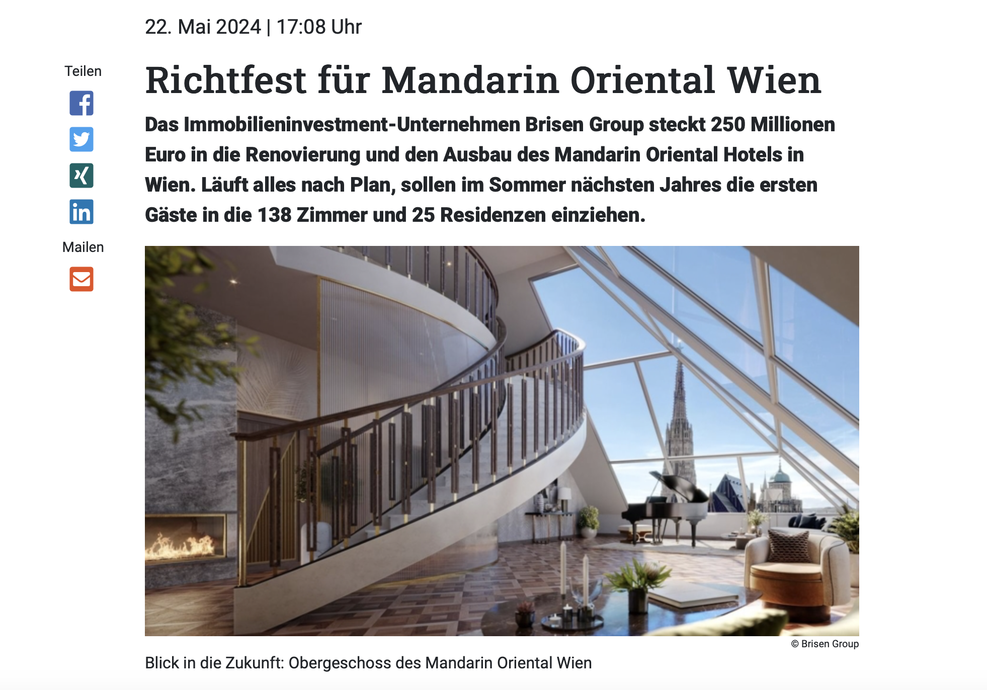 Richtfest für Mandarin Oriental Wien